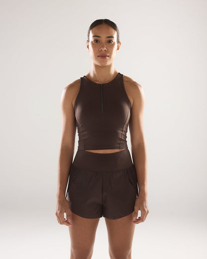 Mavora Race Day High Neck Crop Top - Espresso
