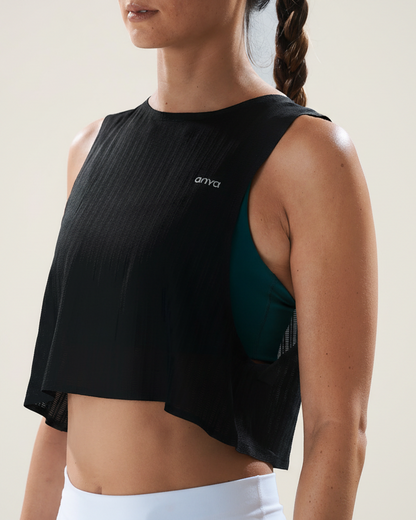Mavora Easy Run Crop Top Tank Top - Black Sesame
